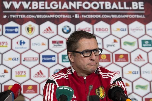 Belgium s assistant coach Vital Borkelmans pictured during a press conference PK Pressekonferenz after a training session of the Belgian national soccer team Red Devils, Sunday 27 March 2016 in Brussels. The Red Devils will play a friendly game in and against Portugal on 29 March, the match was moved due to safety concerns after the Brussels terrorists attacks. The game is a preparation for the upcoming Euro2016. KRISTOFxVANxACCOM  x04821711x