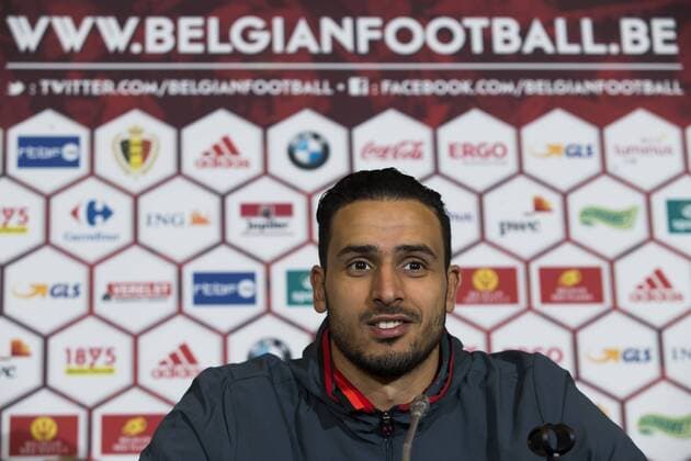 Belgium s Nacer Chadli pictured during a press conference PK Pressekonferenz after a training session of the Belgian national soccer team Red Devils, Sunday 27 March 2016 in Brussels. The Red Devils will play a friendly game in and against Portugal on 29 March, the match was moved due to safety concerns after the Brussels terrorists attacks. The game is a preparation for the upcoming Euro2016. KRISTOFxVANxACCOM  x04821716x