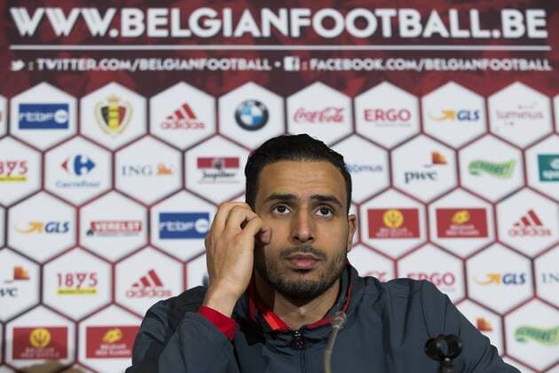 Belgium s Nacer Chadli pictured during a press conference PK Pressekonferenz after a training session of the Belgian national soccer team Red Devils, Sunday 27 March 2016 in Brussels. The Red Devils will play a friendly game in and against Portugal on 29 March, the match was moved due to safety concerns after the Brussels terrorists attacks. The game is a preparation for the upcoming Euro2016. KRISTOFxVANxACCOM  x04821718x