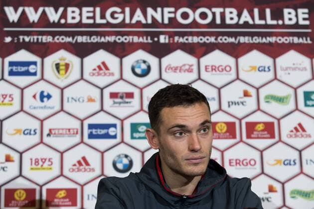 Belgium s Thomas Vermaelen pictured during a press conference PK Pressekonferenz after a training session of the Belgian national soccer team Red Devils, Sunday 27 March 2016 in Brussels. The Red Devils will play a friendly game in and against Portugal on 29 March, the match was moved due to safety concerns after the Brussels terrorists attacks. The game is a preparation for the upcoming Euro2016. KRISTOFxVANxACCOM  x04821719x