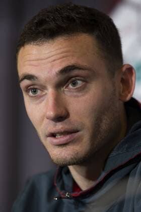 Belgium s Thomas Vermaelen pictured during a press conference PK Pressekonferenz after a training session of the Belgian national soccer team Red Devils, Sunday 27 March 2016 in Brussels. The Red Devils will play a friendly game in and against Portugal on 29 March, the match was moved due to safety concerns after the Brussels terrorists attacks. The game is a preparation for the upcoming Euro2016. KRISTOFxVANxACCOM  x04821725x