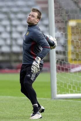 Belgium s goalkeeper Simon Mignolet pictured during a training session of the Belgian national soccer team Red Devils, Sunday 27 March 2016 in Brussels. The Red Devils will play a friendly game in and against Portugal on 29 March, the match was moved due to safety concerns after the Brussels terrorists attacks. The game is a preparation for the upcoming Euro2016. NICOxVEREECKEN  x04821777x