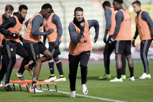 Belgium s Kevin Mirallas pictured during a training session of the Belgian national soccer team Red Devils, Sunday 27 March 2016 in Brussels. The Red Devils will play a friendly game in and against Portugal on 29 March, the match was moved due to safety concerns after the Brussels terrorists attacks. The game is a preparation for the upcoming Euro2016. NICOxVEREECKEN  x04821832x