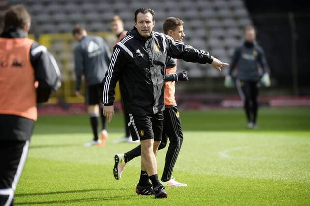 Belgium s head coach Marc Wilmots pictured during a training session of the Belgian national soccer team Red Devils, Sunday 27 March 2016 in Brussels. The Red Devils will play a friendly game in and against Portugal on 29 March, the match was moved due to safety concerns after the Brussels terrorists attacks. The game is a preparation for the upcoming Euro2016. NICOxVEREECKEN  x04821829x
