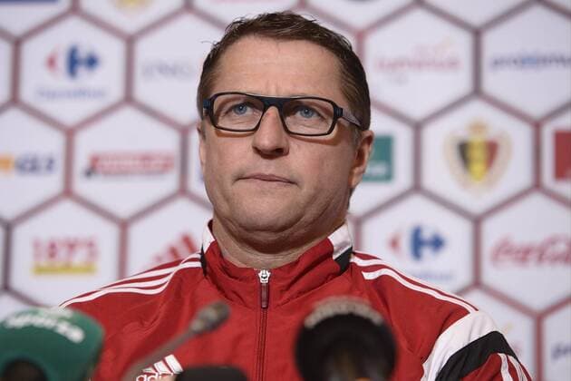 Borkelmans Vital ass coach of Belgian Team talking to the press FOOTBALL : Belgique - Entrainement et conference de presse - Bruxelles - 27 03 2016 Photonews Panoramic 