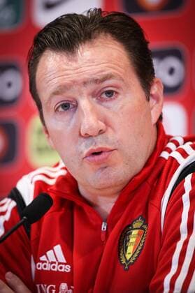 Belgium s head coach Marc Wilmots pictured at a press conference PK Pressekonferenz of the Belgian national soccer team Red Devils in Leiria, Portugal, Monday 28 March 2016. The Red Devils will play a friendly game in and against Portugal on 29 March, the match was moved due to safety concerns after the Brussels terrorists attacks. The game is a preparation for the upcoming Euro2016. VIRGINIExLEFOUR  x04822453x