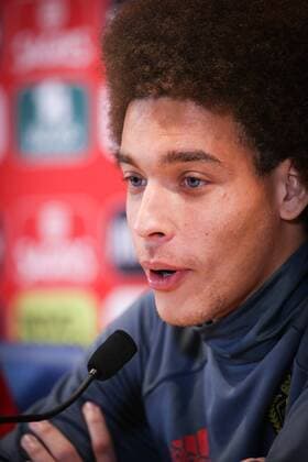 Belgium s Axel Witsel pictured during a press conference PK Pressekonferenz of the Belgian national soccer team Red Devils in Leiria, Portugal, Monday 28 March 2016. The Red Devils will play a friendly game in and against Portugal on 29 March, the match was moved due to safety concerns after the Brussels terrorists attacks. The game is a preparation for the upcoming Euro2016. VIRGINIExLEFOUR  x04822459x
