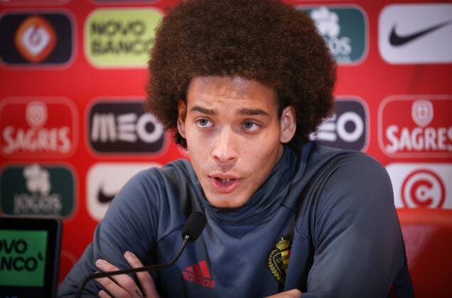 Belgium s Axel Witsel pictured during a press conference PK Pressekonferenz of the Belgian national soccer team Red Devils in Leiria, Portugal, Monday 28 March 2016. The Red Devils will play a friendly game in and against Portugal on 29 March, the match was moved due to safety concerns after the Brussels terrorists attacks. The game is a preparation for the upcoming Euro2016. VIRGINIExLEFOUR  x04822467x