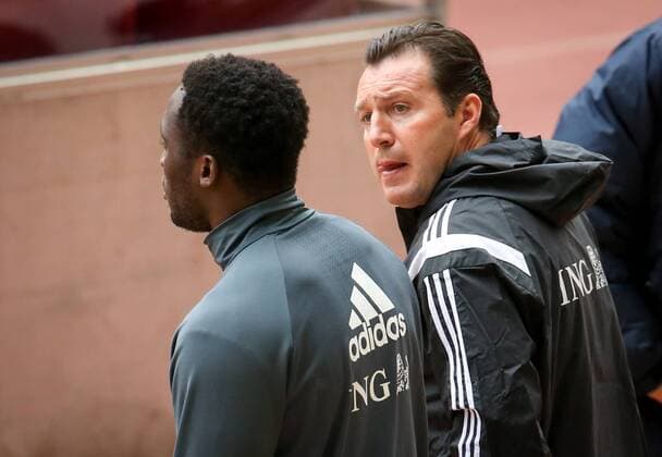 Belgium s Romelu Lukaku and Belgium s head coach Marc Wilmots pictured during a training session of the Belgian national soccer team Red Devils in Leiria, Portugal, Monday 28 March 2016. The Red Devils will play a friendly game in and against Portugal on 29 March, the match was moved due to safety concerns after the Brussels terrorists attacks. The game is a preparation for the upcoming Euro2016. VIRGINIExLEFOUR  x04822483x