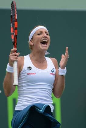 Themen der Woche SPORT Bilder des Tages - SPORT March 28, 2016 - Miami, Florida, United States - TIMEA BACSINSZKY of Switzerland celebrates winning her match vs. A. Radwanska at the Miami Open Tennis 2016 - Miami Open - Day 8 - ZUMAl132