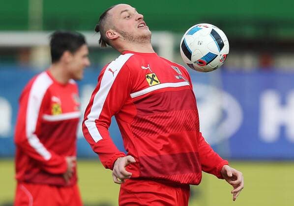 SOCCER - AUT vs TUR, test match, preview VIENNA,AUSTRIA,28.MAR.16 - SOCCER - OEFB international match Länderspiel Austria vs Turkey, friendly match, preview, training team AUT. Image shows Marko Arnautovic (AUT). Picture shot with a Canon EOS-1D X Mark II sample. GEPAxpictures xChristianxOrt
