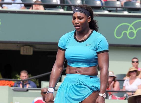 March 28, 2016 - Miami, FL, USA - No. 1 ranked Serena Williams, USA, reacts as Svetlana Kuznetsova, Russia, leads during a match of the women s round at the Miami Open Tennis tournament 2016, which Serena lost 6-7 (3), 6-1, 6-2, on March 28, 2016 in Key Biscayne, Fla. Miami Open - ZUMAm67_