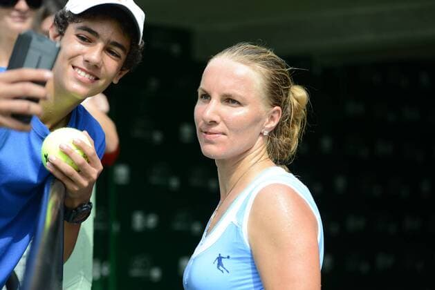 March 28, 2016 - Miami, Florida, United States - SVETLANA KUZNETSOVA with a fan after winning her match vs. S. Williams at the Miami Open Tennis 2016 - Miami Open - Day 8 - ZUMAl132