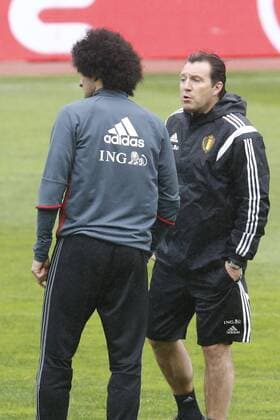 Fußball, Training Nationalteam Belgien in Leiria Marouane Fellaini of Belgium and Marc Wilmots, headcoach of Belgium during the training session t FOOTBALL : Belgique - Entrainement et conference de presse - Leiria - 28 03 2016 Photonews Panoramic 