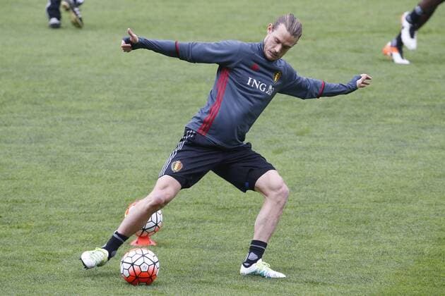 Fußball, Training Nationalteam Belgien in Leiria Guillaume Gillet of Belgium during the training session t FOOTBALL : Belgique - Entrainement et conference de presse - Leiria - 28 03 2016 Photonews Panoramic 