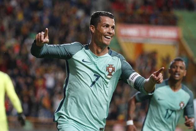 Portugal s Cristiano Ronaldo celebrates pictured during the FIFA International Friendly Länderspiel Nationalteam match between Portugal and Belgium as part of the preparation of the Belgian national soccer team prior to the UEFA EURO EM Europameisterschaft Fussball 2016 in Leiria, Portugal. joie FOOTBALL : Portugal vs Belgique - Leiria - 29 03 2016 PHOTONEWS PANORAMIC 