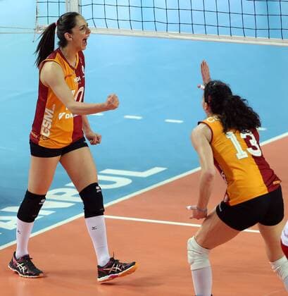 2016 CEV Volleyball Cup - Women - Final first leg match between Galatasaray Istanbul vs Dinamo Krasnadar in Istanbul on March 29 , 2016. Final Score: Galatasaray 3 - Dinamo Krasnadar 2 Sets : (25 -14) (22-25) (25-16) (21-25) (15-13) Pictured: Guldeniz Onal 10 of Galatasaray. 