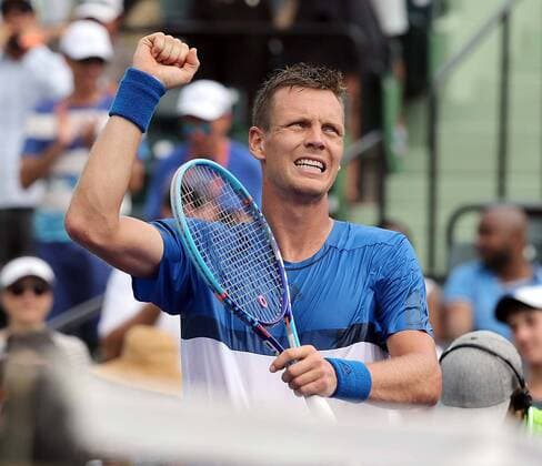 March 29, 2016 - Key Biscayne, FL, USA - Tomas Berdych of the Czech Republic, celebrates after defeating France s Richard Gasquet, 6-4, 3-6, 7-5, during the quarterfinals of the Miami Open at Crandon Park Tennis Center in Key Biscayne, Fla., on Tuesday, March 29, 2016. Miami Open - ZUMAm67_