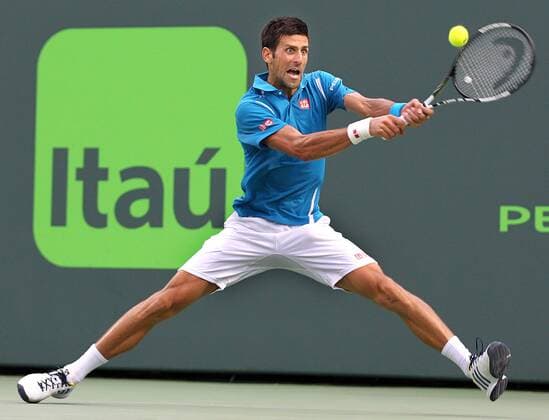 March 29, 2016 - Key Biscayne, FL, USA - Serbia s Novack Jokovic returns a shot against Austria s Dominic Thiem during the fourth round of the Miami Open at Crandon Park Tennis Center in Key Biscayne, Fla., on Tuesday, March 29, 2016. Jokovic advanced, 6-3, 6-4. Miami Open - ZUMAm67_