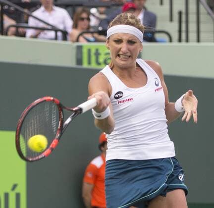 March 29 2016: Timea Bacsinszky (SUI) defeats Simone Halep (ROU) by 4-6, 6-3, 6-2, at the Miami Open being played at Crandon Park Tennis Center in Miami, Key Biscayne, Florida. Ã‚Â© Tennis 2016: Miami Open MAR 29 - ZUMAc04_