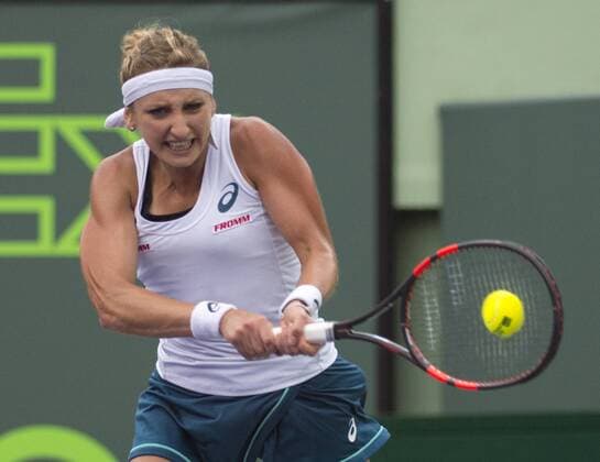 March 29 2016: Timea Bacsinszky (SUI) defeats Simone Halep (ROU) by 4-6, 6-3, 6-2, at the Miami Open being played at Crandon Park Tennis Center in Miami, Key Biscayne, Florida. Ã‚Â© Tennis 2016: Miami Open MAR 29 - ZUMAc04_