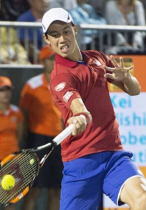 Japan s Nishikori in 4th round match at Miami Open Kei Nishikori of Japan hits a return to Roberto Bautista Agut of Spain during a fourth-round match of the Miami Open tennis tournament in Miami, Florida, on March 29, 2016. 