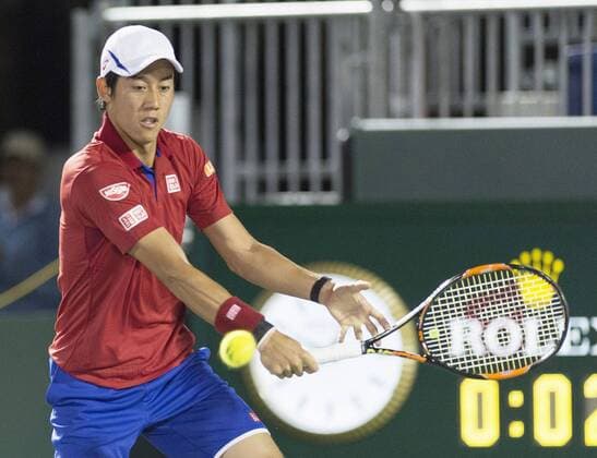 Japan s Nishikori in 4th round match at Miami Open Kei Nishikori of Japan hits a return to Roberto Bautista Agut of Spain during a fourth-round match of the Miami Open tennis tournament in Miami, Florida, on March 29, 2016. 