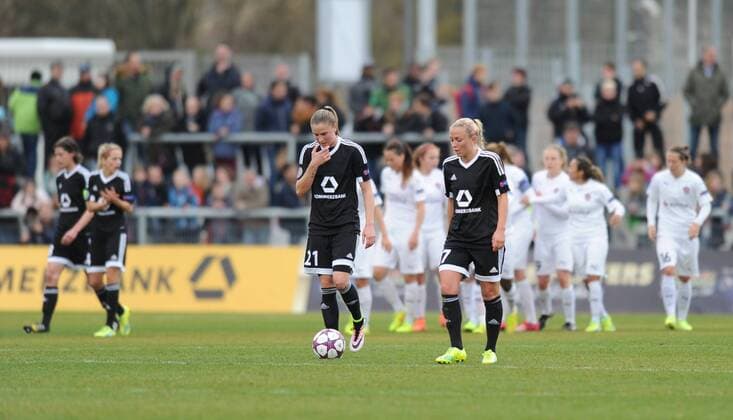 30.03.2016, xmhx, Fussball UEFA WomenÕs Champions League, 1.FFC Frankfurt - FC Rosengard, emspor, v.l. Enttaeuschung nach dem 0:1