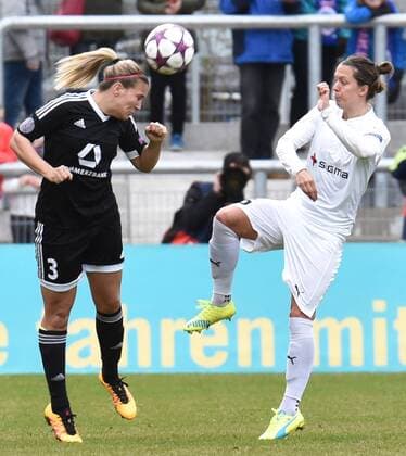 30.03.2016, xblx, Fussball UEFA WomenÕs Champions League, 1.FFC Frankfurt - FC Rosengard, emspor, v.l. Laura Stoerzel (1.FFC Frankfurt), Lina Nilsson (FC Rosengard)