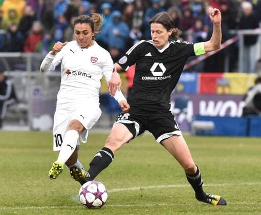 30.03.2016, xblx, Fussball UEFA WomenÕs Champions League, 1.FFC Frankfurt - FC Rosengard, emspor, v.l. Marta Viera da Silva (FC Rosengard), Kerstin Garefrekes (1.FFC Frankfurt)