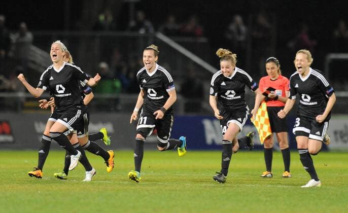 30.03.2016, xmhx, Fussball UEFA WomenÕs Champions League, 1.FFC Frankfurt - FC Rosengard, emspor, v.l. Jubel nach Sieg im Elfmeterschießen