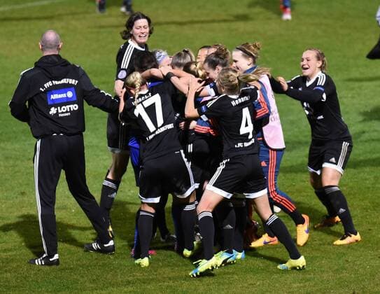 30.03.2016, xblx, Fussball UEFA WomenÕs Champions League, 1.FFC Frankfurt - FC Rosengard, emspor, v.l. Ffc feiert den Sieg