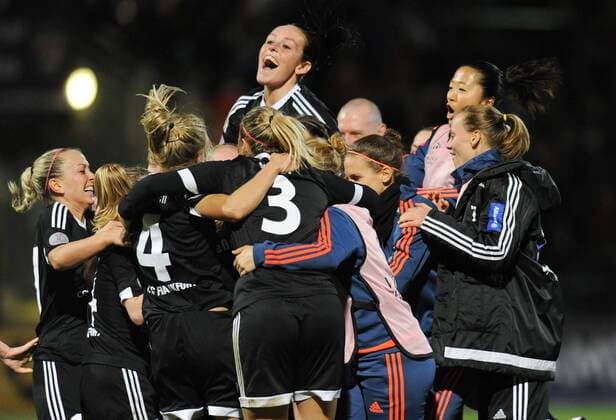 30.03.2016, xmhx, Fussball UEFA WomenÕs Champions League, 1.FFC Frankfurt - FC Rosengard, emspor, v.l. Jubel nach Sieg im Elfmeterschießen