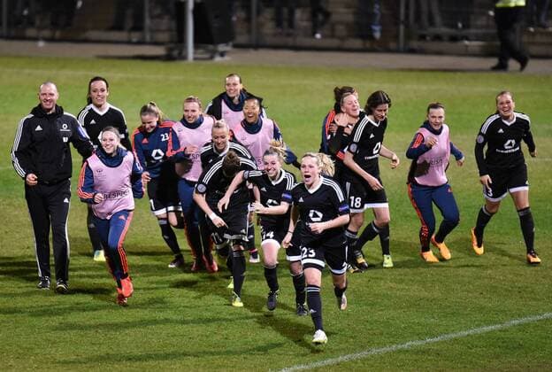 30.03.2016, xblx, Fussball UEFA WomenÕs Champions League, 1.FFC Frankfurt - FC Rosengard, emspor, v.l. FFC feiert den Sieg
