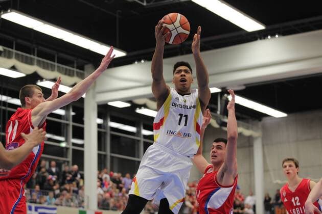 Mannheim Mushidi Kostja (Deutschland) beim Wurf beim Spiel Deutschland gegen Serbien am 30.03.2016, Copyright: Bermel Eibner-Pressefoto EP_mbl