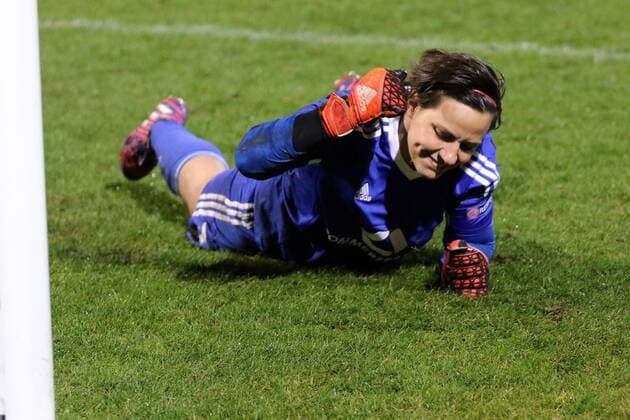 30.03.2016 Frankfurt, Relaxa Hotel Champions League-Spiel FFC Frankfurt gegen FC Rosengard (SWE) Elfmeterschiessen wird zur Heldin Torwart Anne-Kathrine Kremer (FFC Frankfurt)