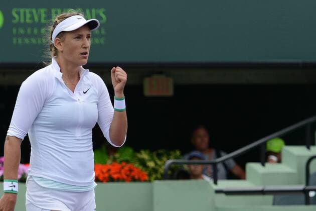 March 30, 2016 - Miami, Florida, United States - VICTORIA AZARENKA celebrates winning her match vs. J. Konta at the Miami Open Tennis 2016 - Miami Open - Day 10 - ZUMAl132