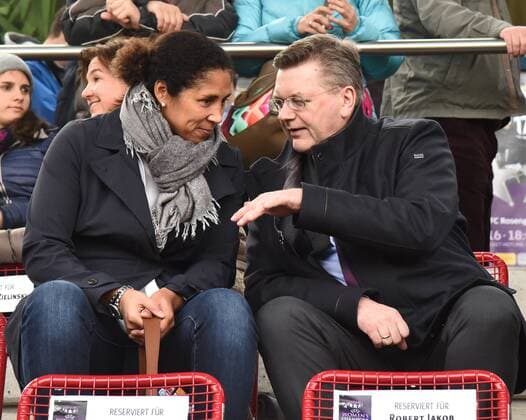 30.03.2016, xblx, Fussball UEFA WomenÕs Champions League, 1.FFC Frankfurt - FC Rosengard, emspor, v.l. Steffi Jones, Reinhard Grindel