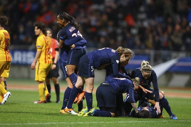 Erika Cristiano Dos Santos (PSG), Perle Morroni (PSG) Sabrina Delannoy (PSG) Cristiane (PSG) Anja Mittag (PSG) Lisa Dahlkvist (PSG) - Fussball Damen, Champions League, Paris Saint Germain PSG vs. FC Barcelona - 30 03 2016 GwendolineLeGoff Panoramic 