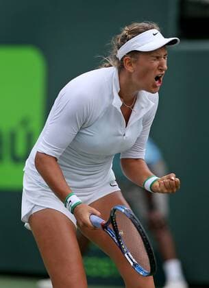 March 30, 2016 - Key Biscayne, FL, USA - Bealarus Victoria Azarenka celebrates during a 6-4, 6-2, win against Great Britain s Johanna Konta during the quarterfinals of the Miami Open at the Tennis Center at Crandon Park in Key Biscayne, Fla., on Wednesday, March 30, 2016. Miami Open - ZUMAm67_