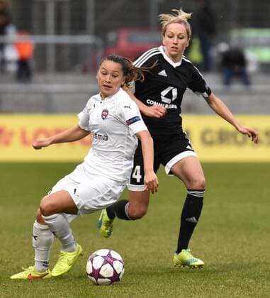 30.03.2016, xblx, Fussball UEFA Women s Champions League, 1.FFC Frankfurt - FC Rosengard, emspor, v.l. Alexandra Riley (FC Rosengard), Kathrin Hendrich (1.FFC Frankfurt)