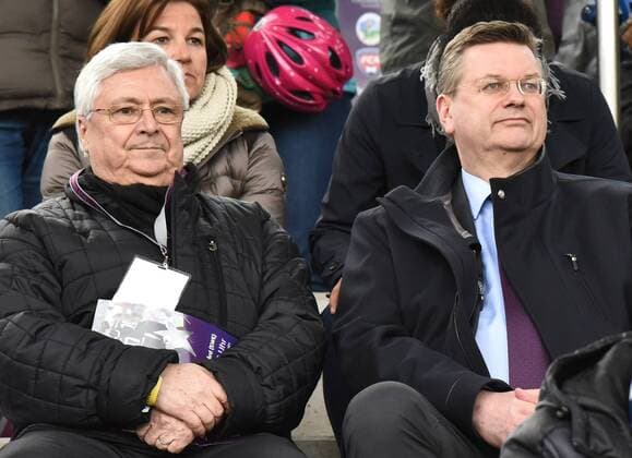 30.03.2016, xblx, Fussball UEFA Women s Champions League, 1.FFC Frankfurt - FC Rosengard, emspor, v.l. Klaus Peter Müller (Aufsichtsratsvorsitzender der Commerzbank AG), Reinhard Grindel (Schatzmeister DFB)
