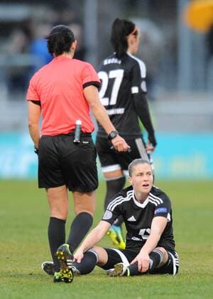 30.03.2016, xmhx, Fussball UEFA Women s Champions League, 1.FFC Frankfurt - FC Rosengard, emspor, v.l. Ana-Maria Crnogorcevic (1. FFC Frankfurt), Peggy Kuznik (1. FFC Frankfurt)