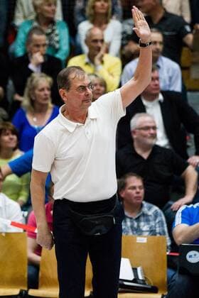 Herrsching Stelian Moculescu (Trainer Coach, Friedrichshafen); Volleyball Bundesliga Herren Play-Off Viertelfinale, Nikolaushalle, Herrsching Germany, 20160331; Partie TSV Herrsching vs VfB Friedrichshafen; Copyright: Wuechner Eibner-Pressefoto EP_NWR