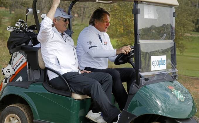Golf tournament played between Real Madrid and FC Barcelona former players. In this picture, Bernd Schuster and Santillana. xFRANCESCxADELANTADOx 