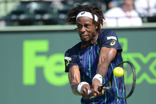 March 31, 2016 - Miami, Florida, United States - GAEL MONFILS in action in his quarterfinal match vs. K.Nishikori at the Miami Open Tennis 2016 - Miami Open - Day 11 - ZUMAl132