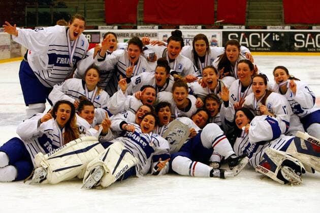 DK, IIHF WW DivIa, medal ceremony 31.03.2016, Gigantium, Aalborg, DK, IIHF WW DivIa, medal ceremony: the french team celebrating the second place nphxGMACH