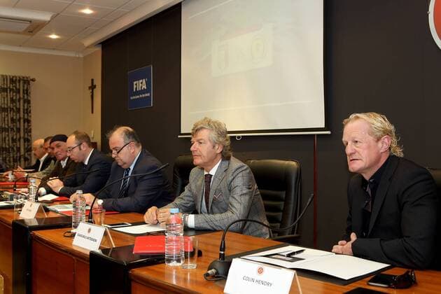 Centenary Hall, Centenary Stadium, Ta Qali, Malta 01 04 2016 The panel of speakers during the Malta Football Association press conference PK Pressekonferenz in relation to the forthcoming football International Friendly Länderspiel match between Italy and Scotland to be played at the National Stadium in Malta on May 29th, 2016. Italy v Scotland International Football Friendly Match on 29 05 2016 in Malta ITA_SCO_05_2016