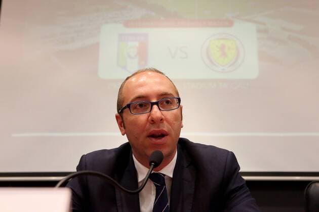 Centenary Hall, Centenary Stadium, Ta Qali, Malta 01 04 2016 Bjorn Vassallo, CEO of the Malta Football Association speaks during the Malta Football Association press conference PK Pressekonferenz in relation to the forthcoming football International Friendly Länderspiel match between Italy and Scotland to be played at the National Stadium in Malta on May 29th, 2016. Italy v Scotland International Football Friendly Match on 29 05 2016 in Malta ITA_SCO_05_2016