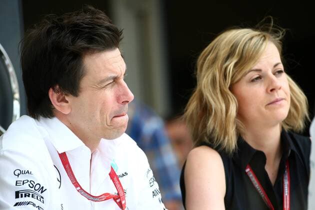 Bahrain Grand Prix, Sakhir 31 March - 03 April 2016 01.04.2016 - Toto Wolff (GER) Mercedes AMG F1 Shareholder and Executive Director and Susie Wolff (GBR) 